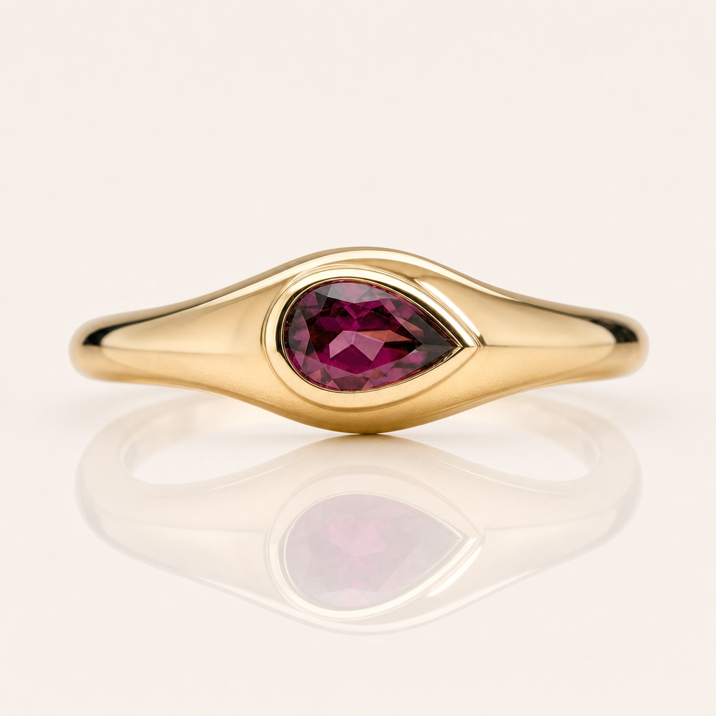 Rhodolite Garnet Ring | Pear Cut | 9ct Yellow Gold