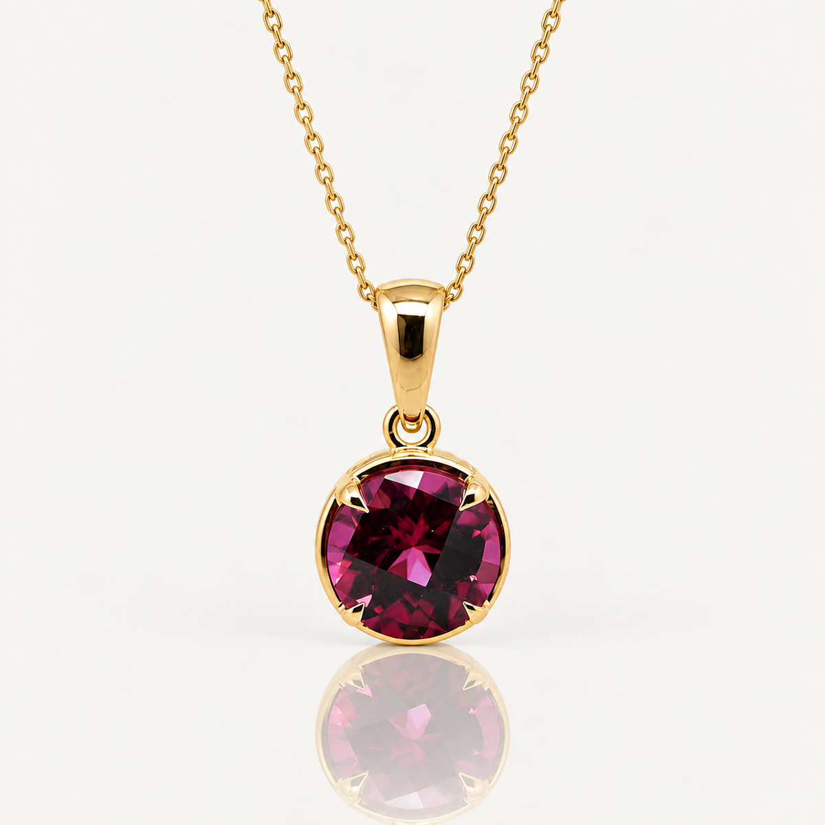 Round Rhodolite Garnet Pendant | 9ct Yellow Gold