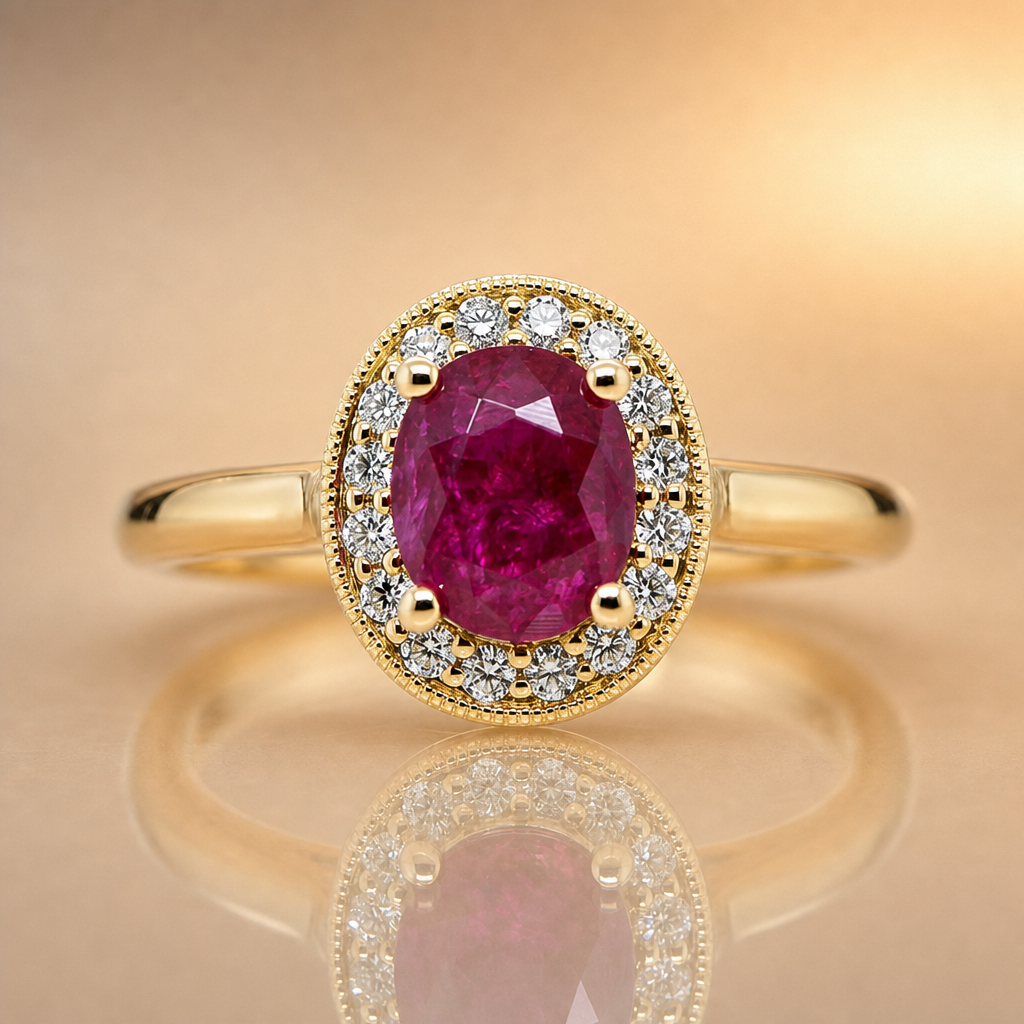 Ruby & Diamond Halo ring