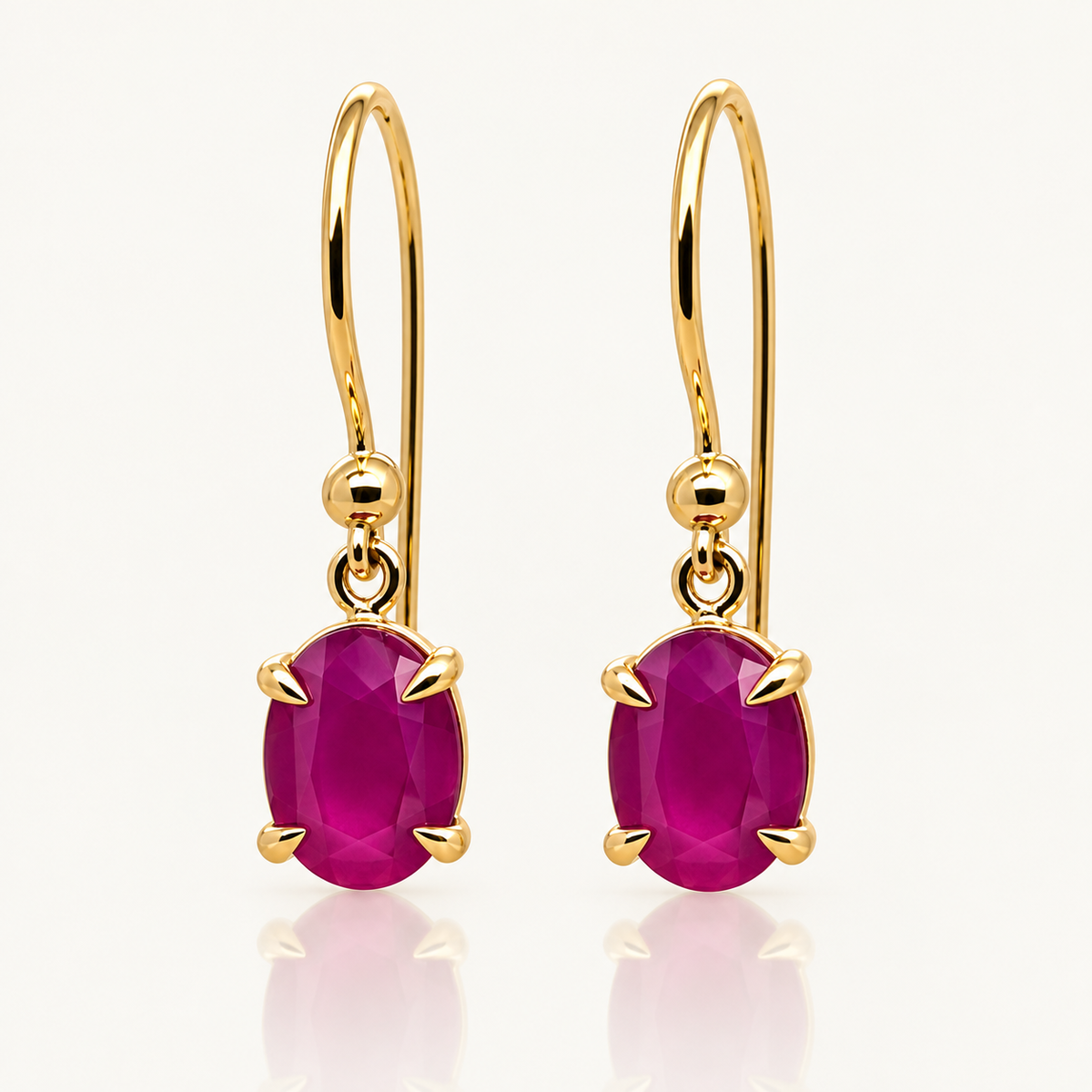 Oval Ruby Drop Earrings | 9ct Yellow Gold