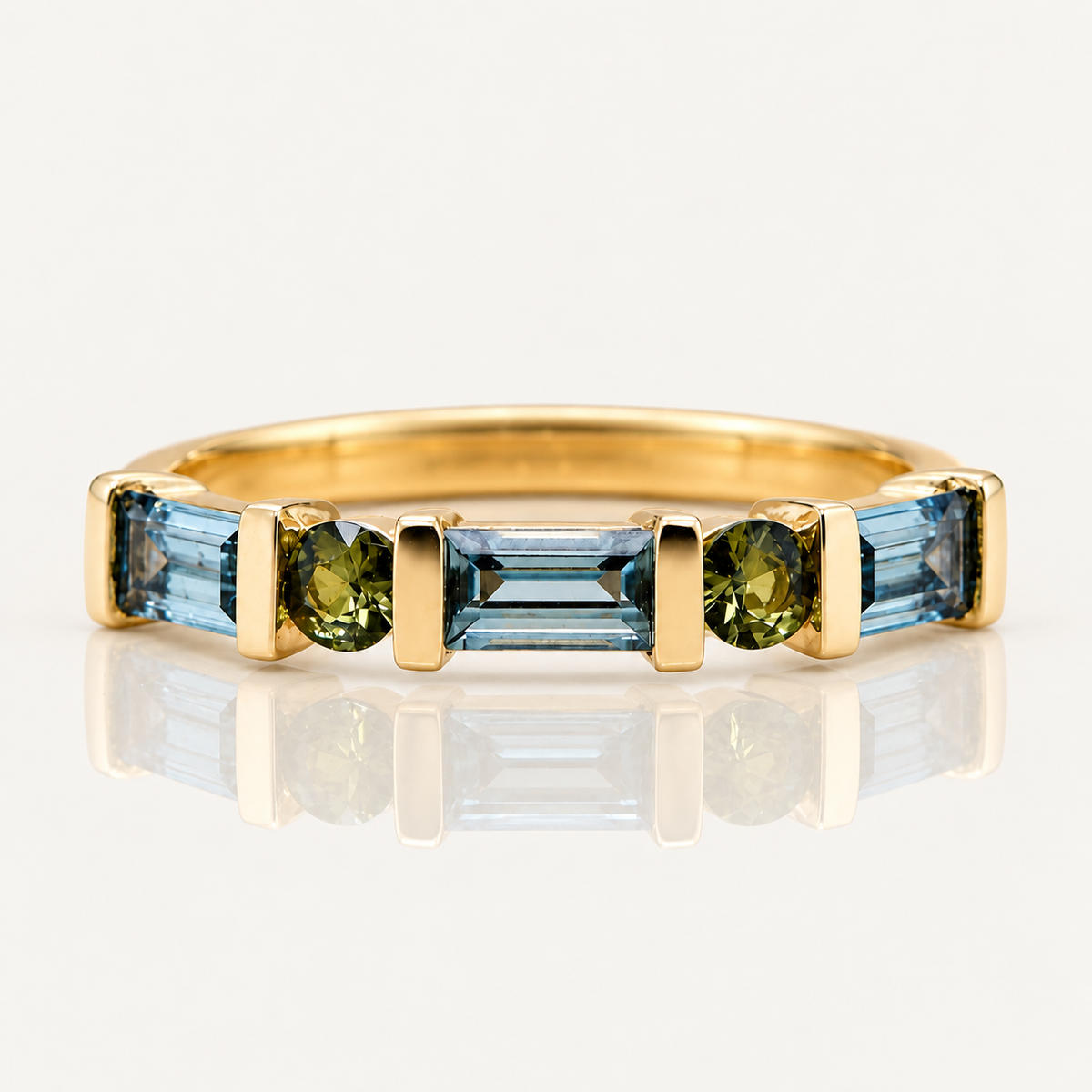 Sapphire Dreams 'Aleena' | Blue & Green Sapphire Ring | 9ct Yellow Gold