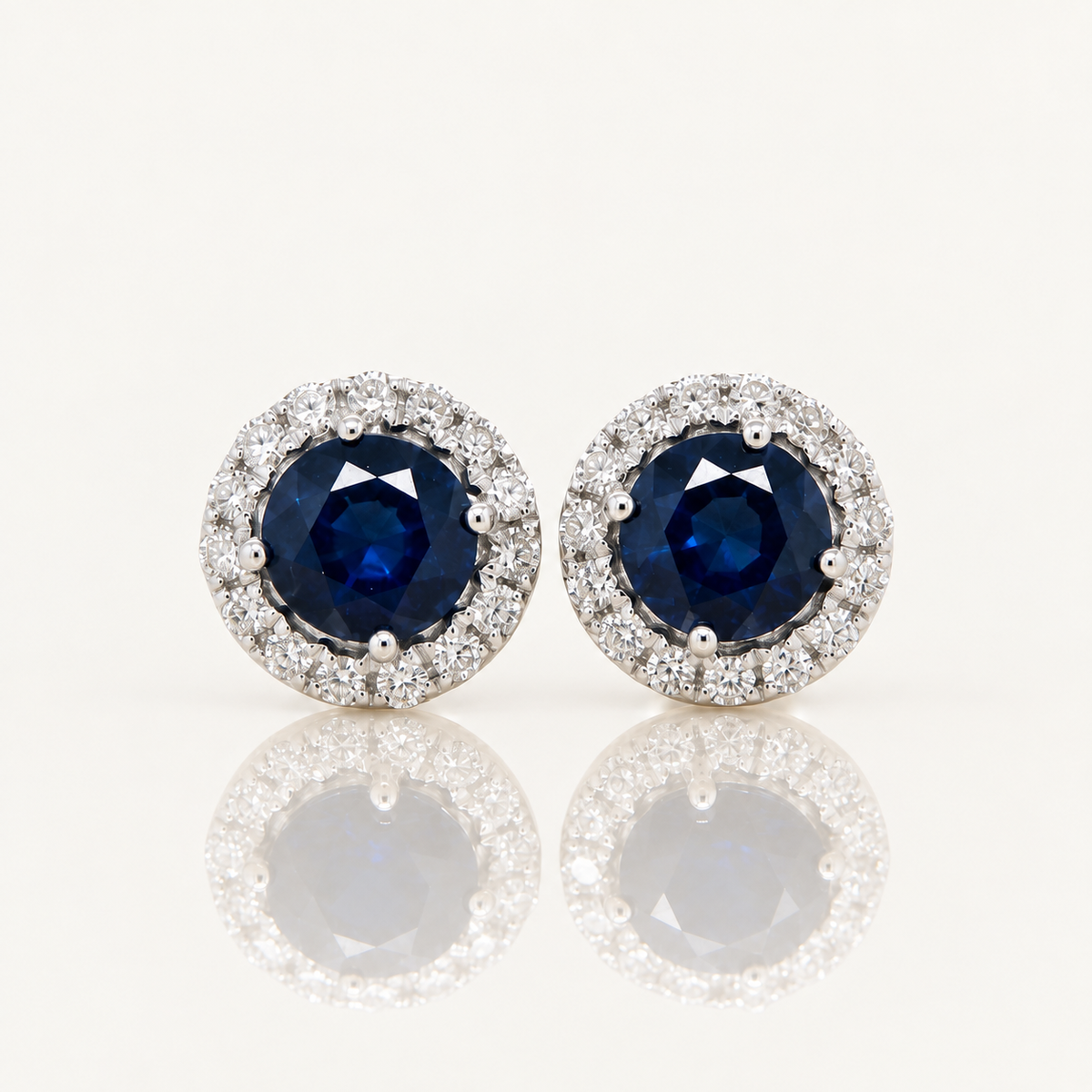 Round Sapphire & Diamond Halo Pendant | 9ct White Gold