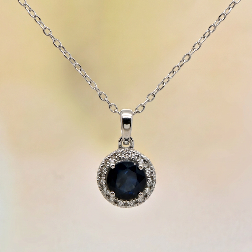 Sapphire & Diamond Halo Necklace