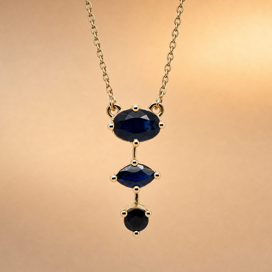 Three-Stone Sapphire Drop Necklace | 9ct Yellow Gold