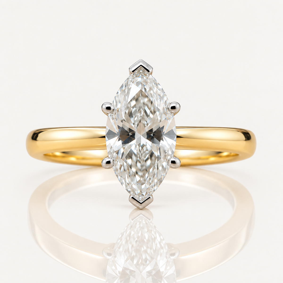 Sofia | 1.24ct Marquise Cut Lab Grown Diamond Solitaire Engagement Ring | V-Claw Setting | 18ct Yellow & White Gold