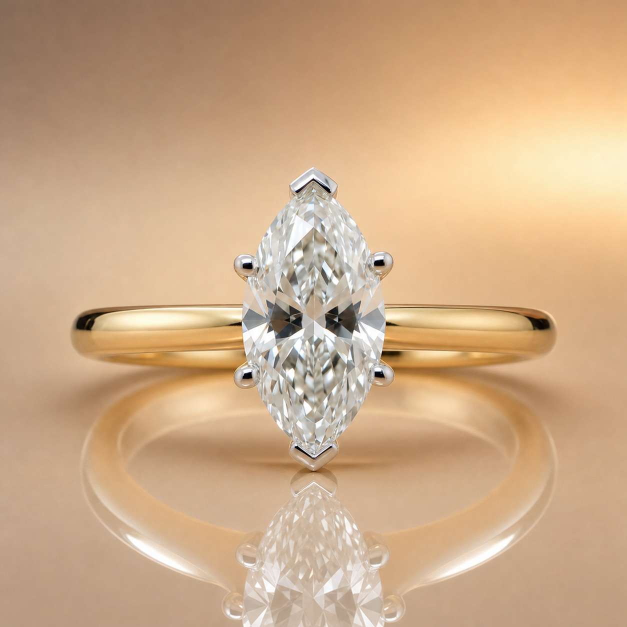 Sofia | 1.24ct Marquise Cut Lab Grown Diamond Solitaire Engagement Ring | V-Claw Setting | 18ct Yellow & White Gold