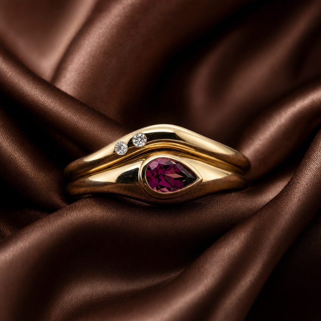 Rhodolite Garnet Ring | Pear Cut | 9ct Yellow Gold