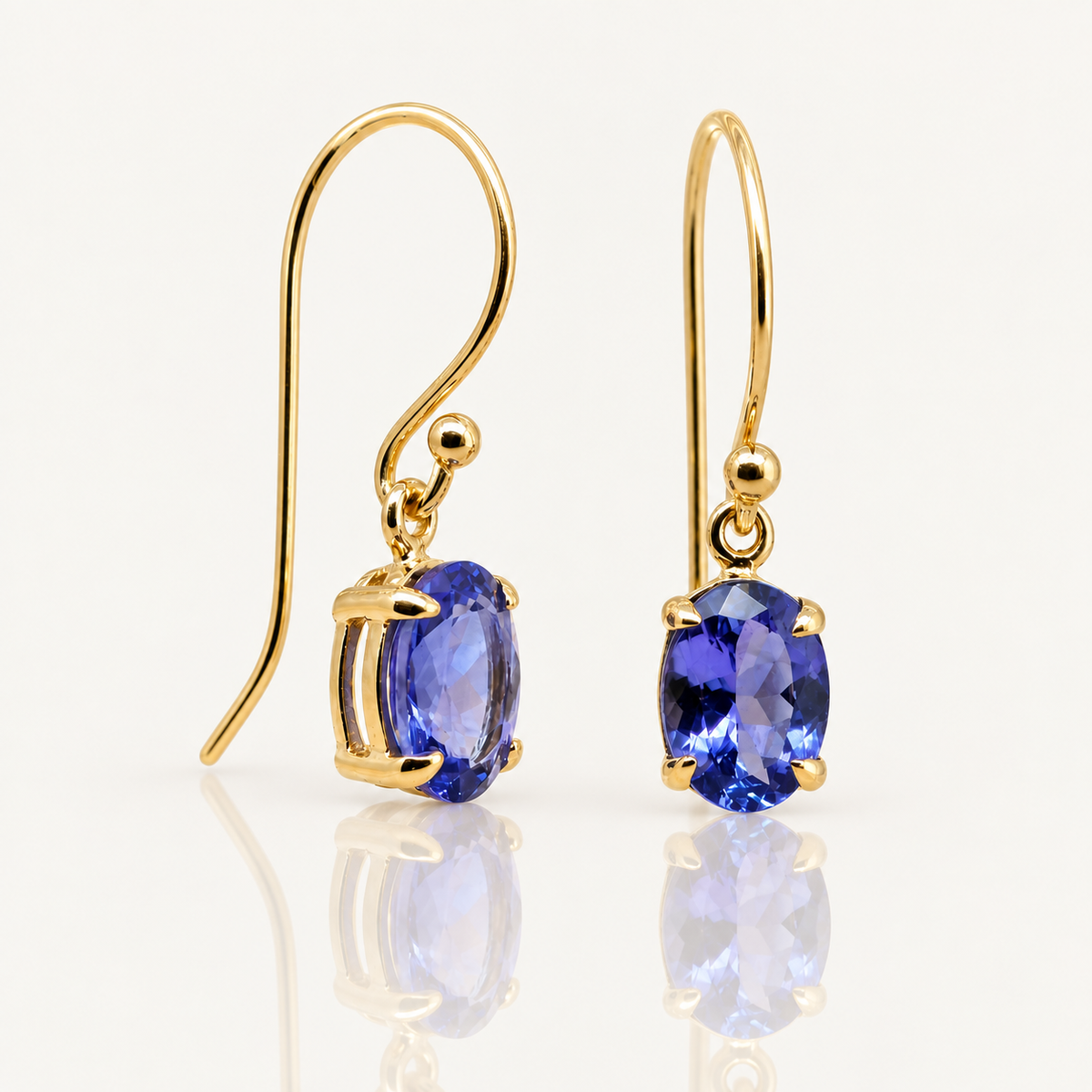 Oval Tanzanite Drop Earrings | 9ct Yellow Gold