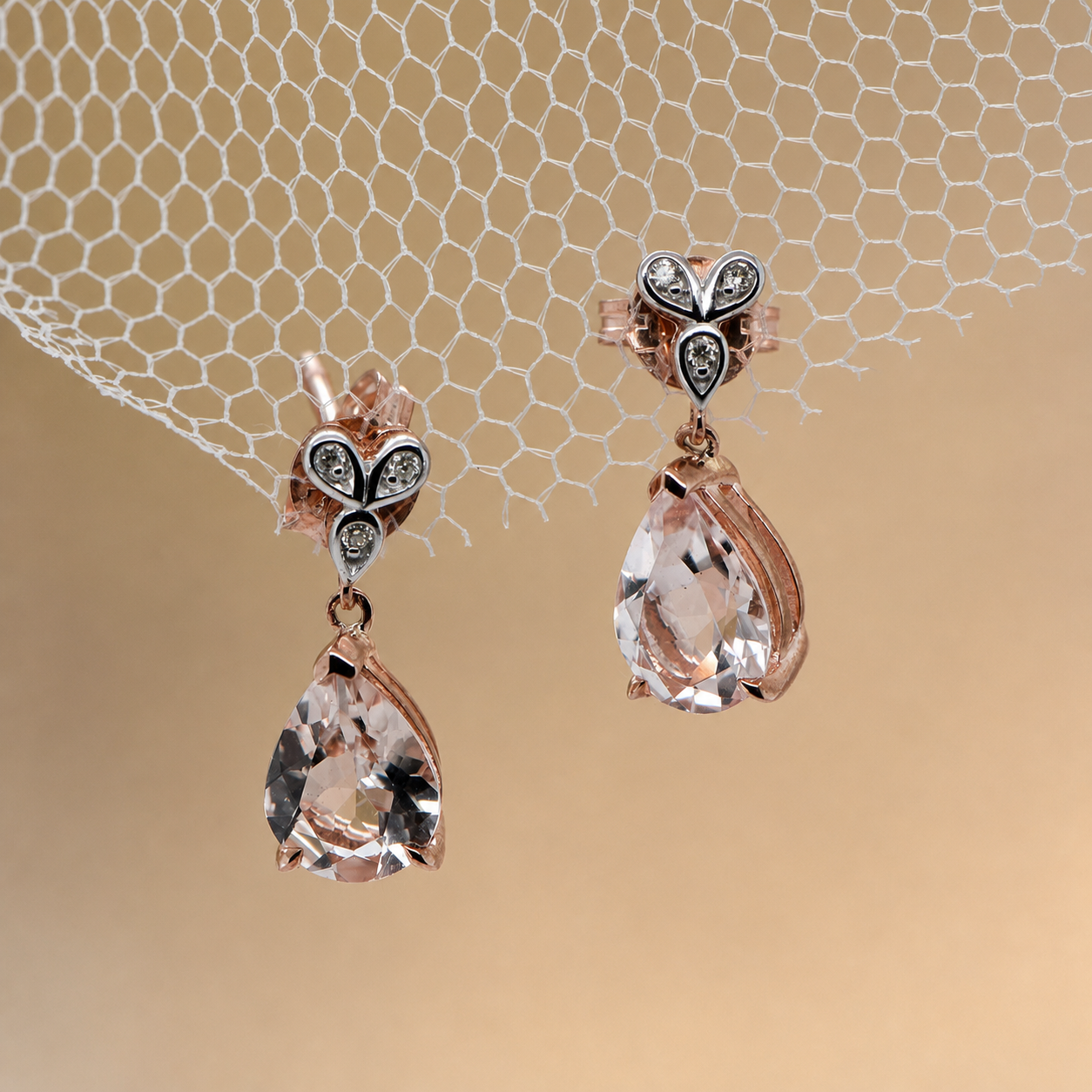 Tear Drop Morganite & Diamond Earrings