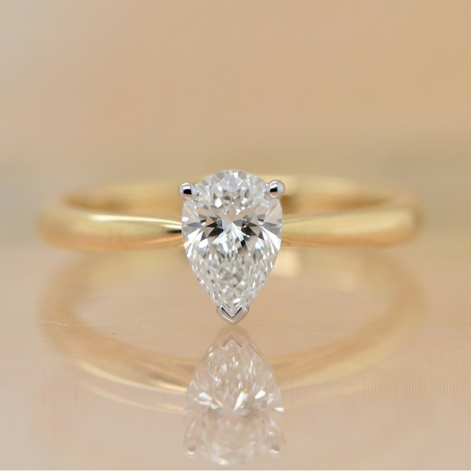 Tiana | 1.07ct Pear Cut Lab Grown Diamond Solitaire Engagement Ring | 18ct Yellow & White Gold