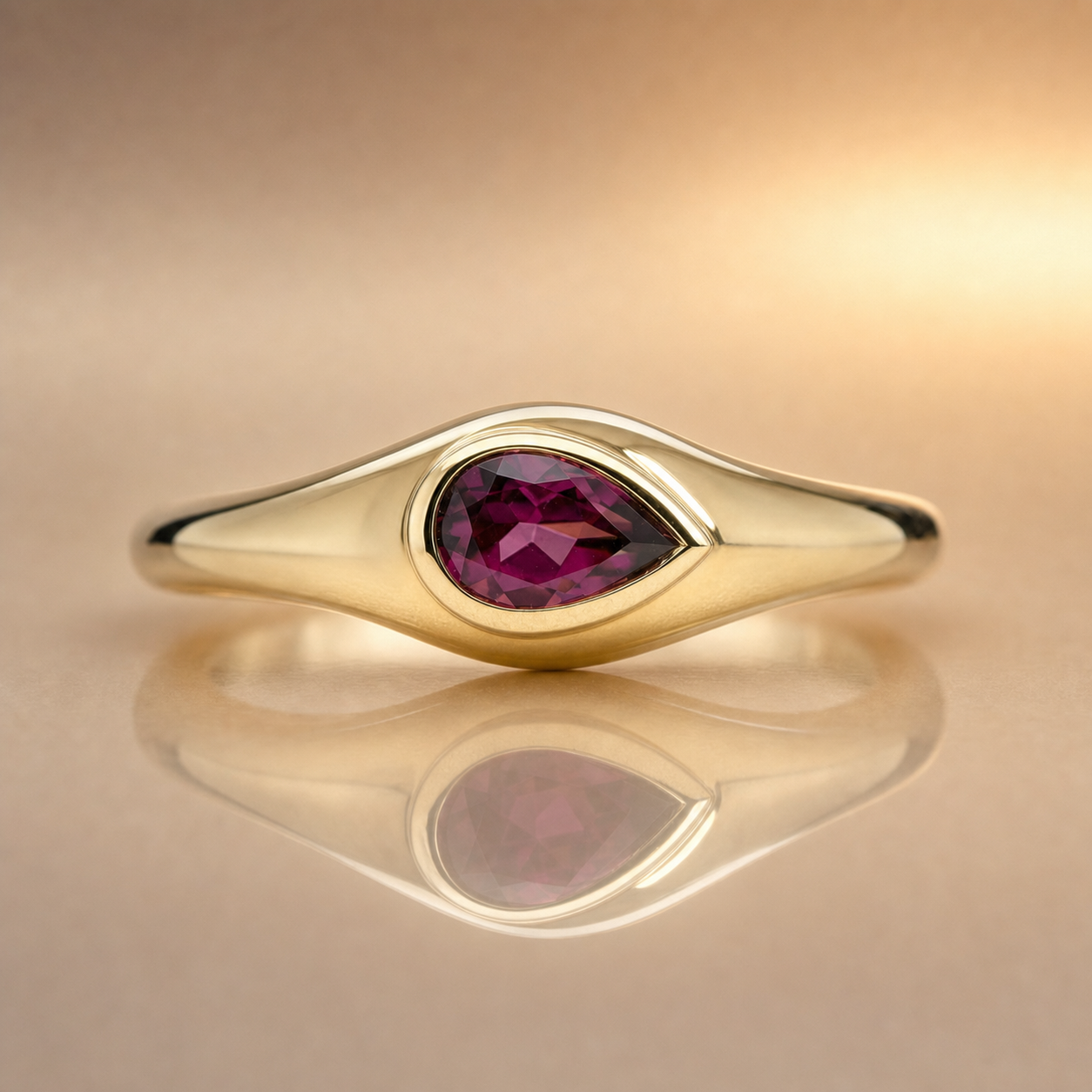 Rhodolite Garnet Ring | Pear Cut | 9ct Yellow Gold