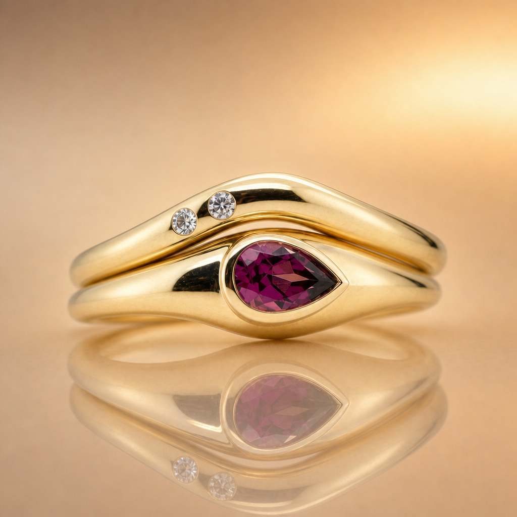 Curved Band | 9ct Yellow Gold | Two Round Brilliant Diamonds