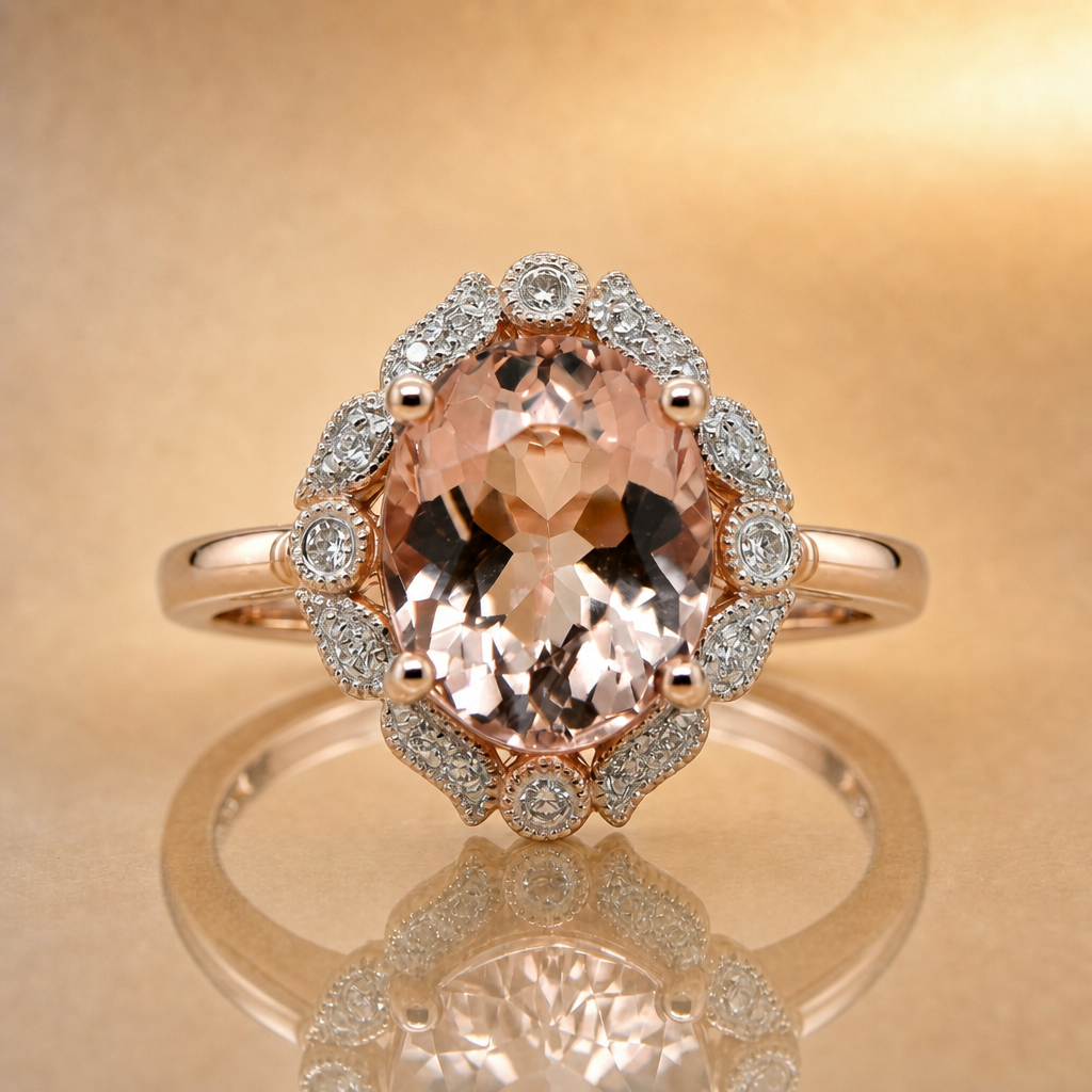 ' Valarie ' Peach Morganite & Diamond Ring