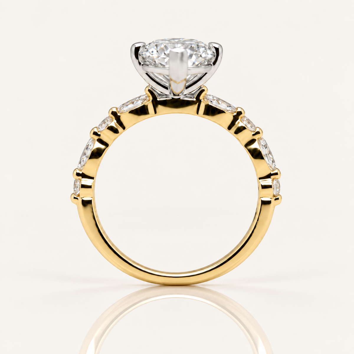 Violet | 3.03ct Marquise Cut Lab Grown Diamond Engagement Ring | Marquise & Round Diamond Shoulders | 18ct Yellow & White Gold