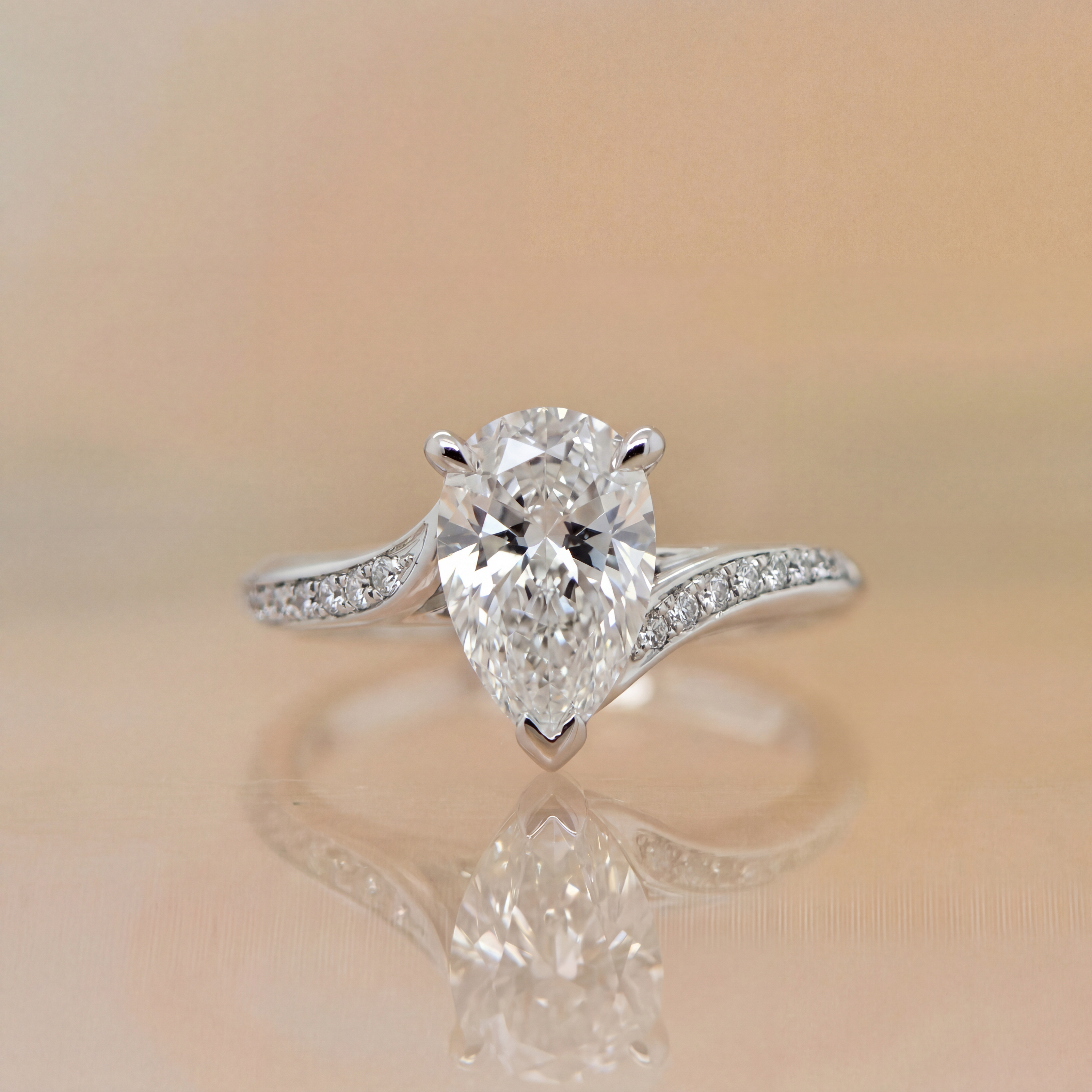 Monique | 2.01ct Pear Cut Lab Grown Diamond Engagement Ring | Twist Diamond Band | 18ct White Gold