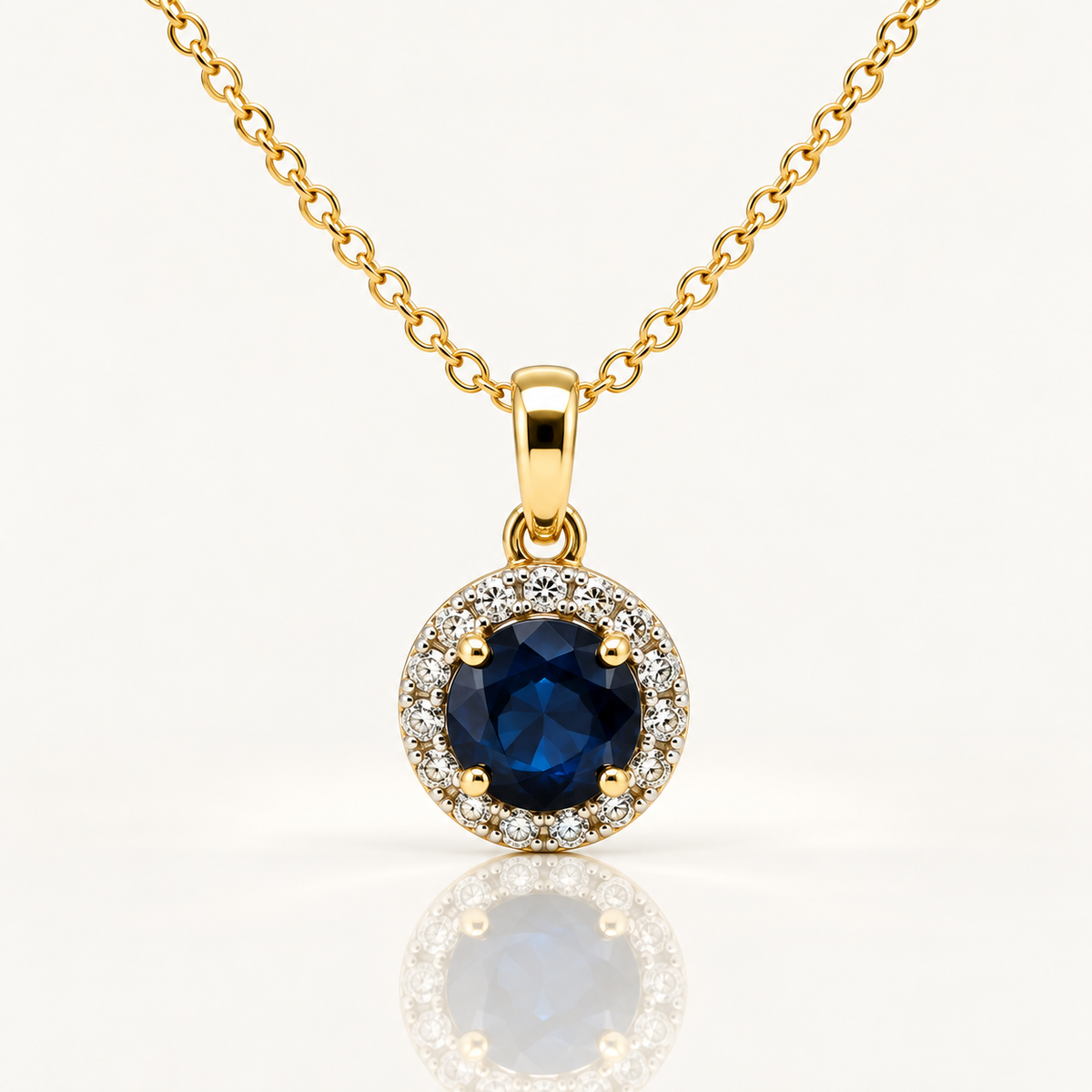 Round Sapphire & Diamond Halo Stud Earrings | 9ct Yellow Gold