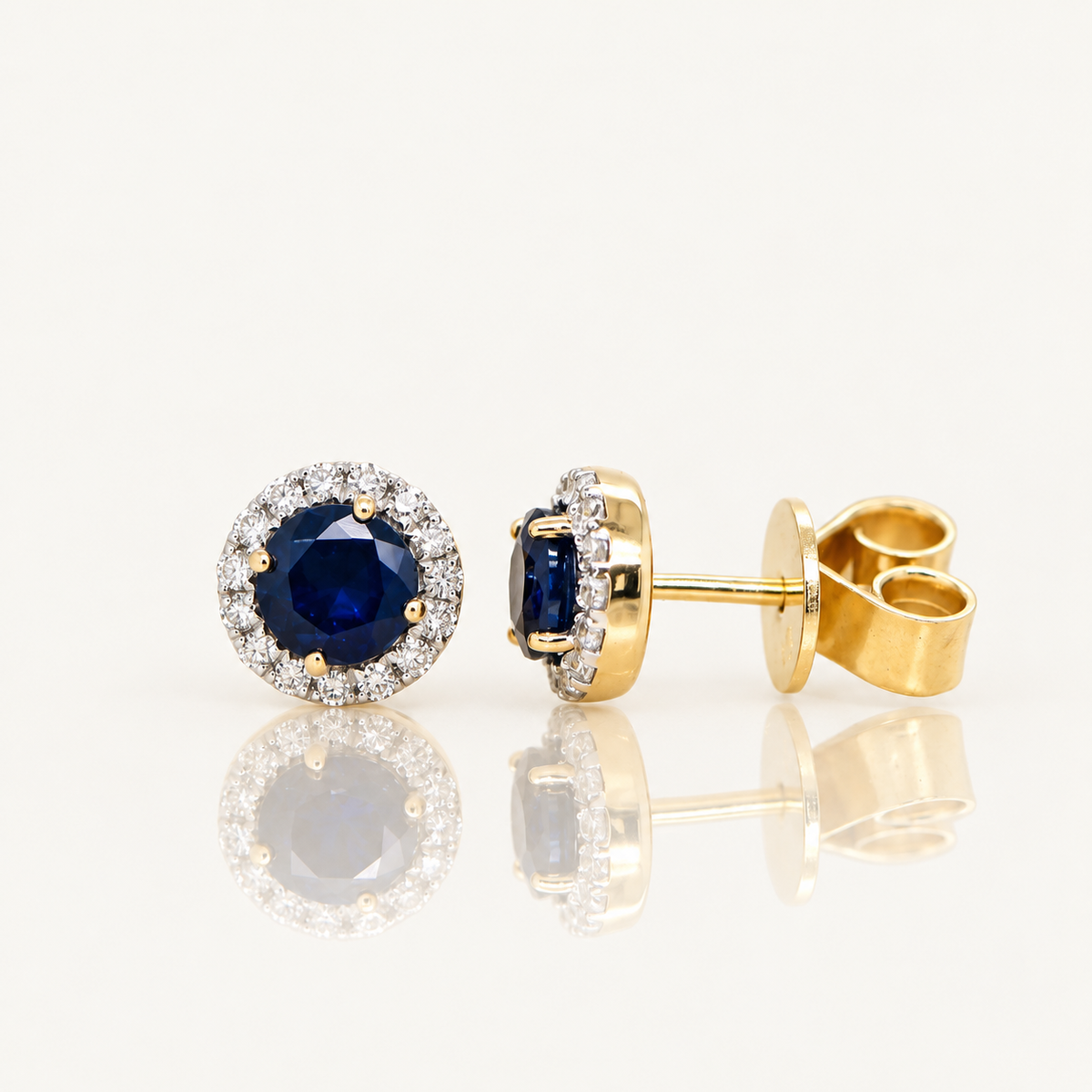 Round Sapphire & Diamond Halo Pendant | 9ct Yellow Gold