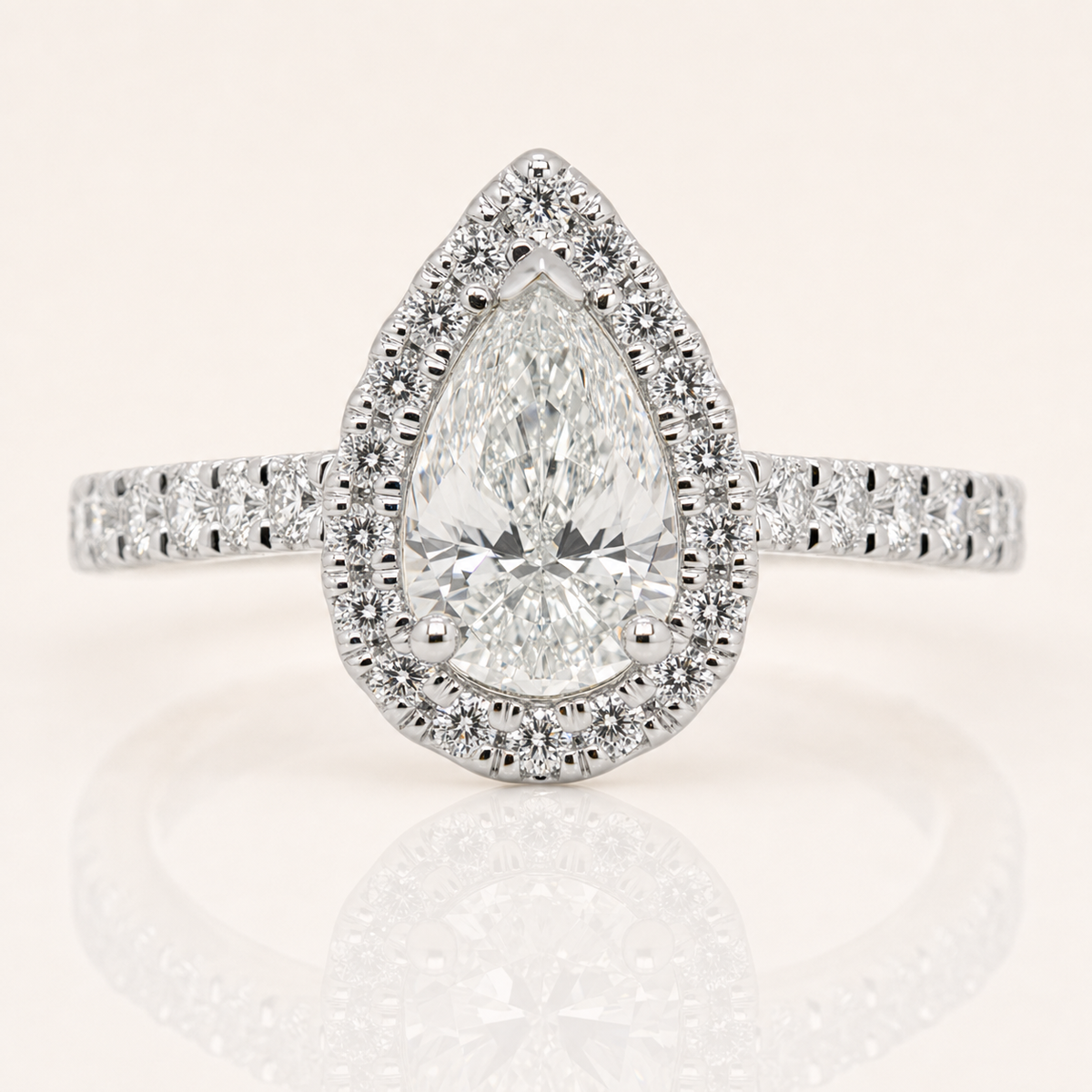 Pear Halo Lab Grown Diamond Engagement Ring | 1.02ct | Diamond Set Shoulders | 9ct Yellow & White Gold