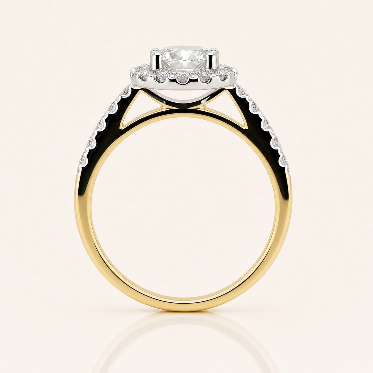 Pear Halo Lab Grown Diamond Engagement Ring | 1.02ct | Diamond Set Shoulders | 9ct Yellow & White Gold