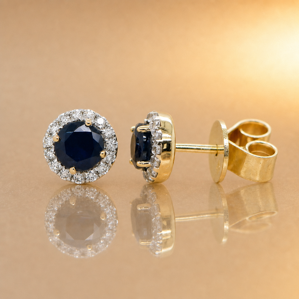 YG Sapphire & Diamond stud earrings