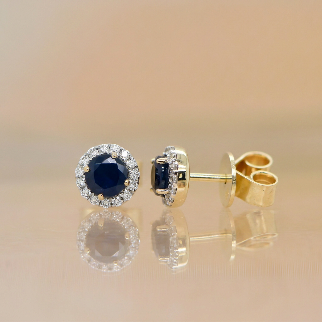 YG Sapphire & Diamond Halo Necklace