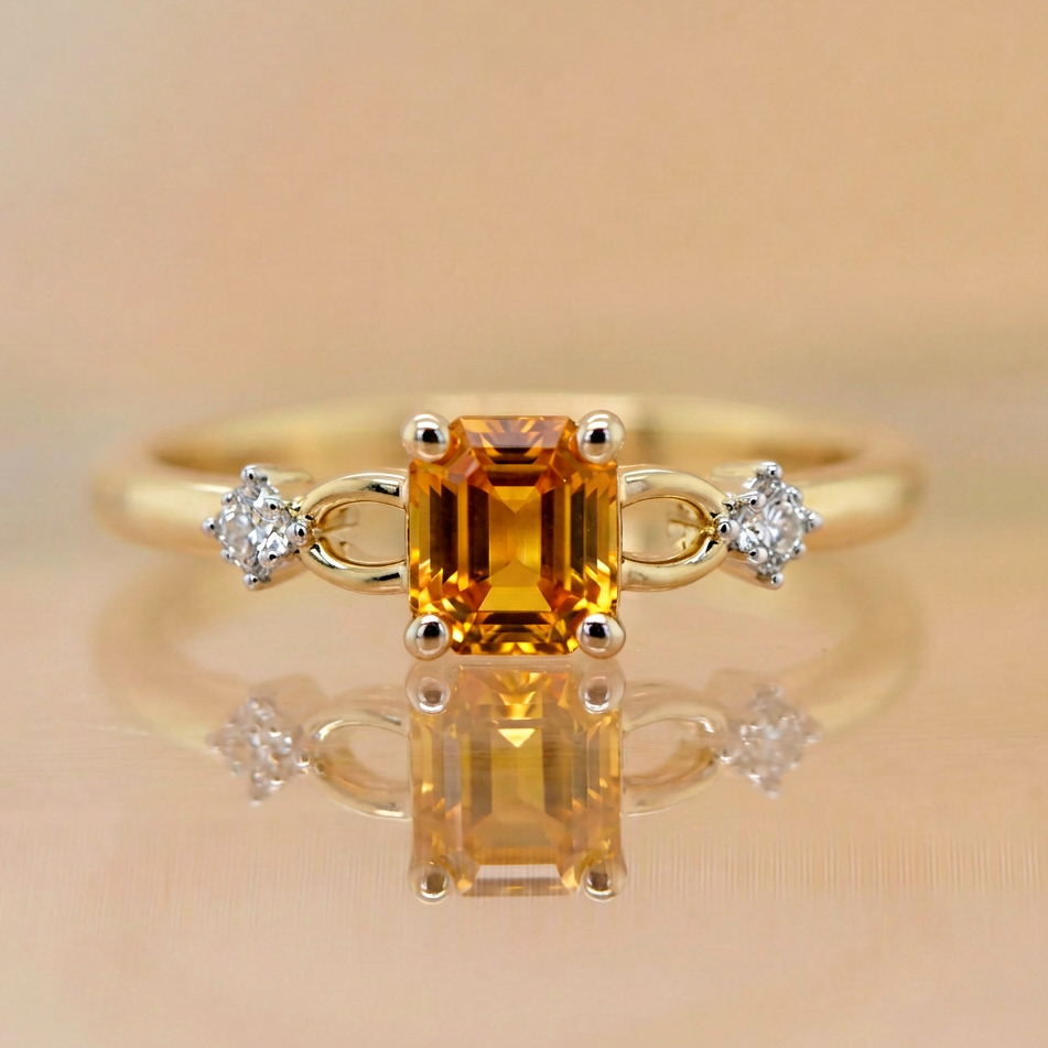 Daisy | 1.28ct Emerald Cut Yellow Ceylon Sapphire &amp; Diamond Ring | 9ct Yellow Gold