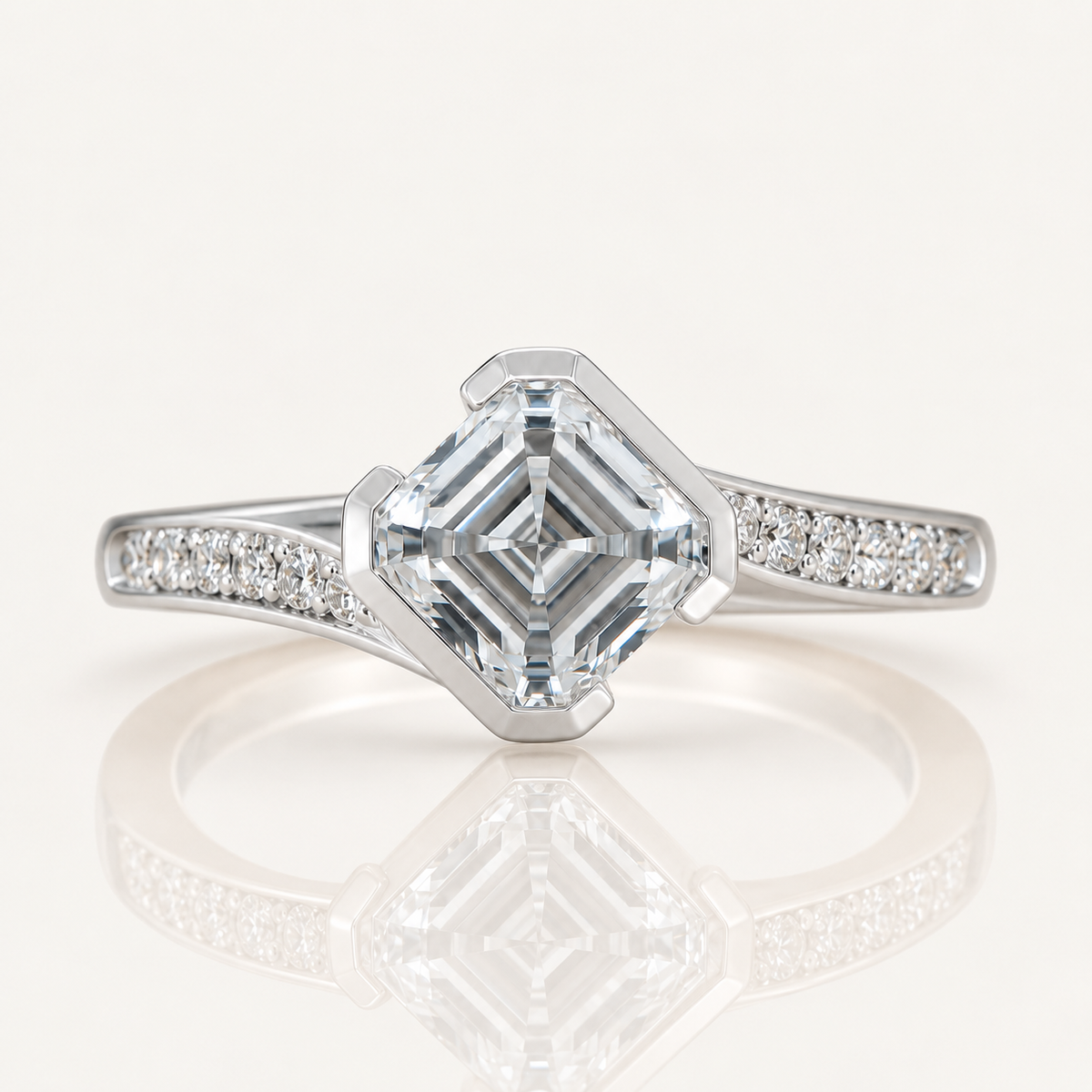 Zara | 2.06ct Asscher Cut Lab Grown Diamond Engagement Ring | Diamond Set Shoulders | 18ct White Gold