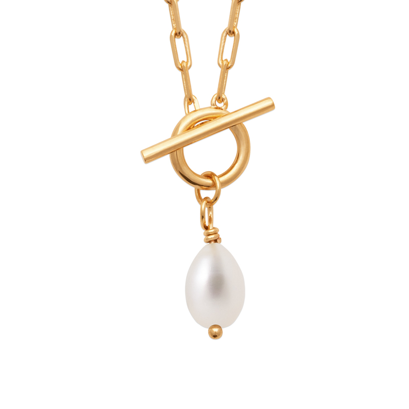 Zoe Austin - 18ct YG Plated paperclip & Fob Pearl Necklet