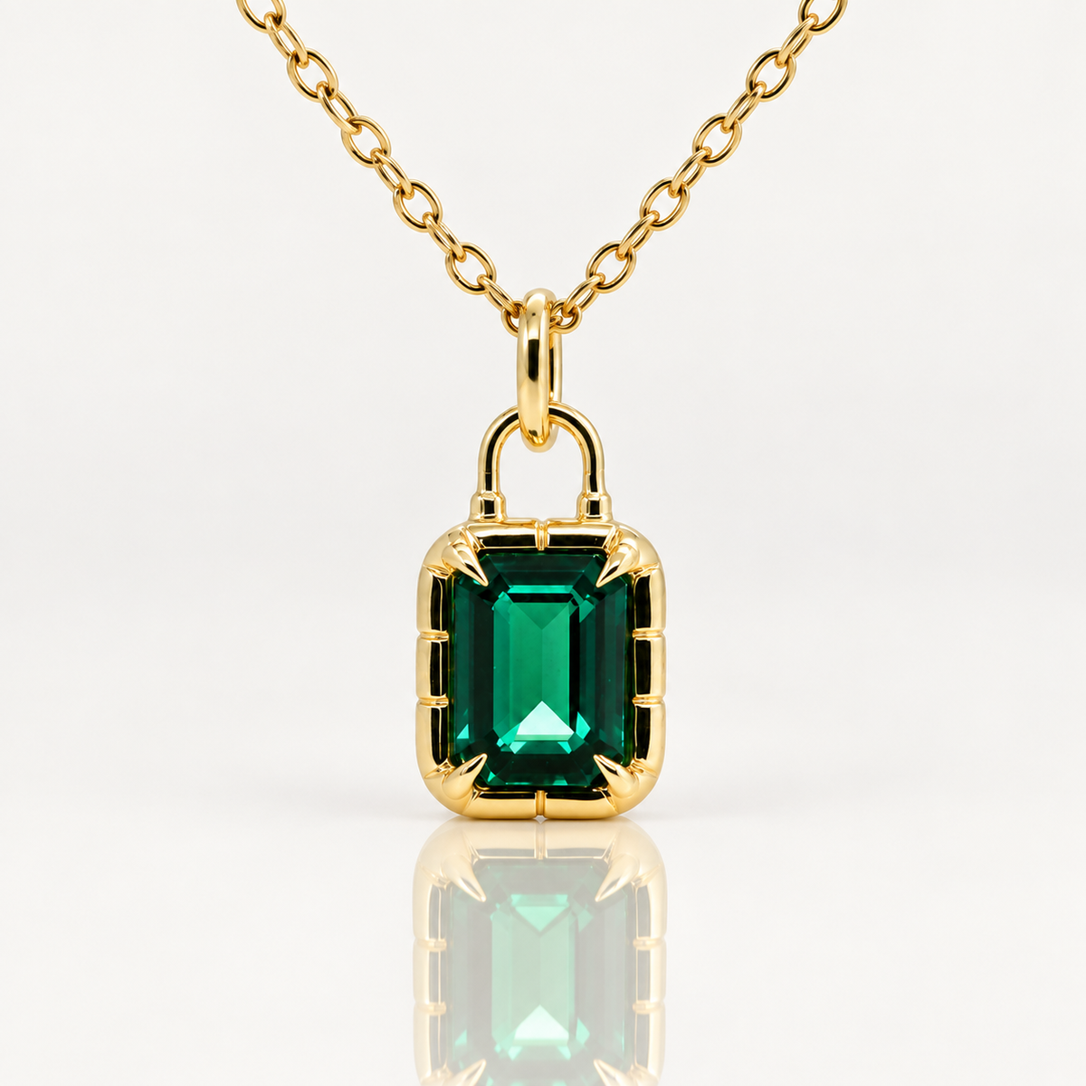 Emerald-Cut Emerald Pendant | 9ct Yellow Gold