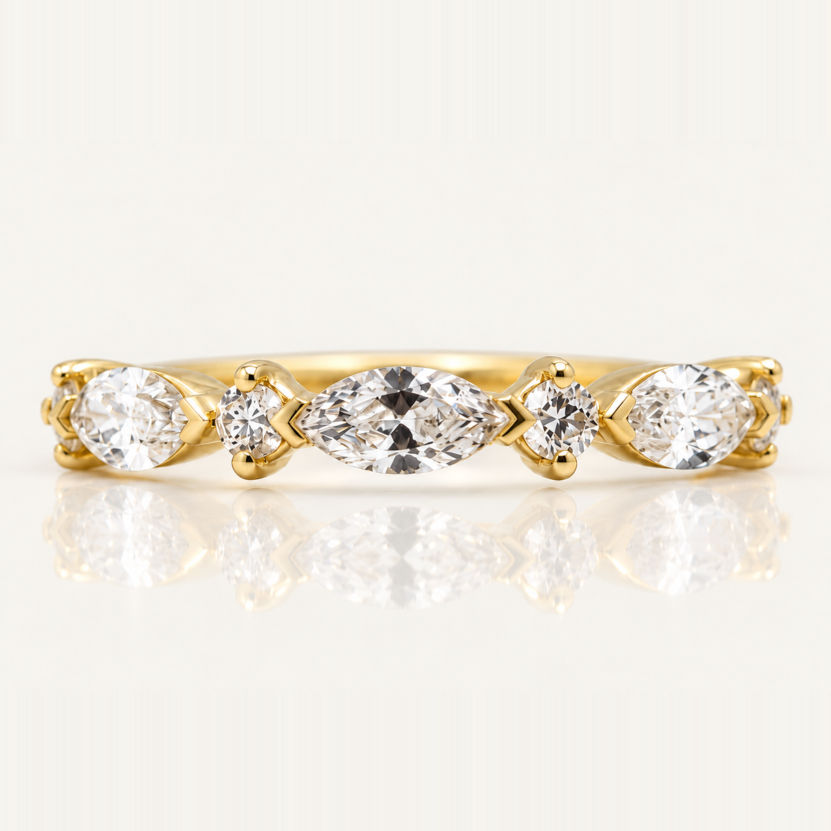 Lab Grown Marquise and Round Diamond Band | 0.75ct F/VS | 9ct Yellow Gold