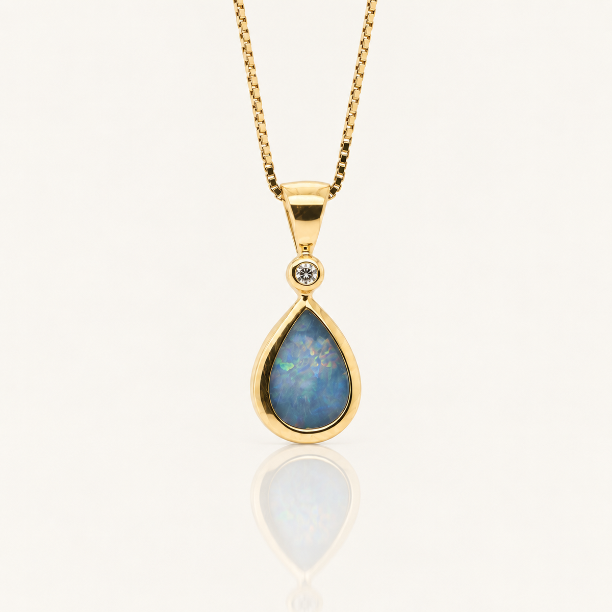 Doublet Opal and Diamond Drop Pendant | Pear Shape | 9ct Yellow Gold