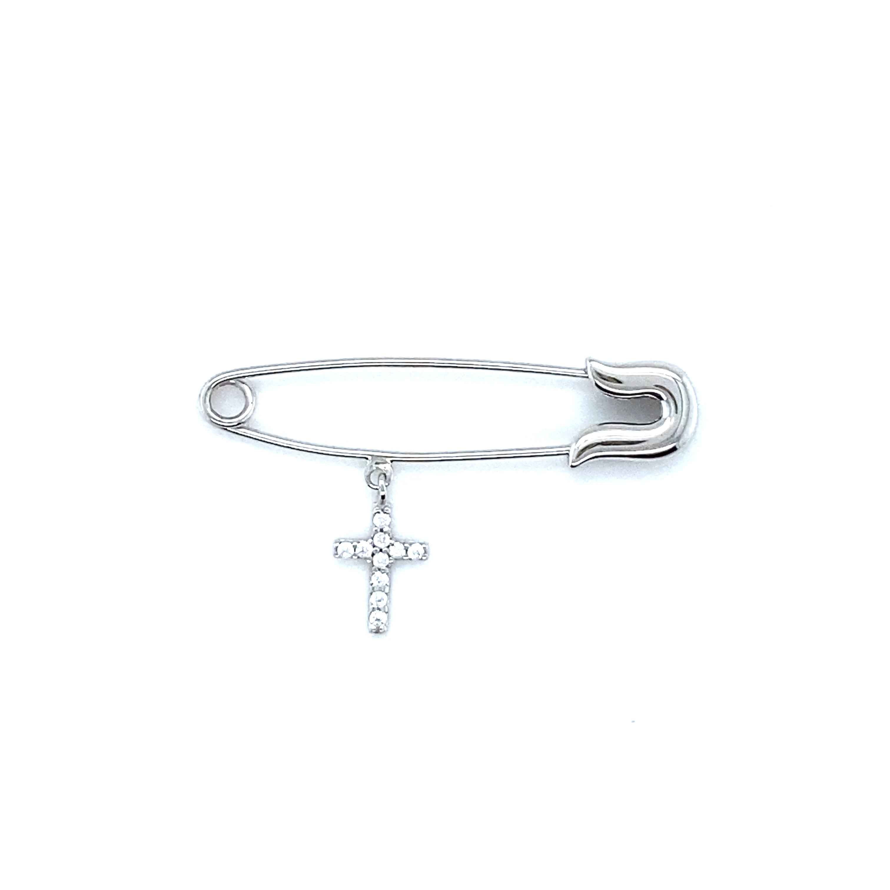 9ct WG CZ Cross Baby Pin