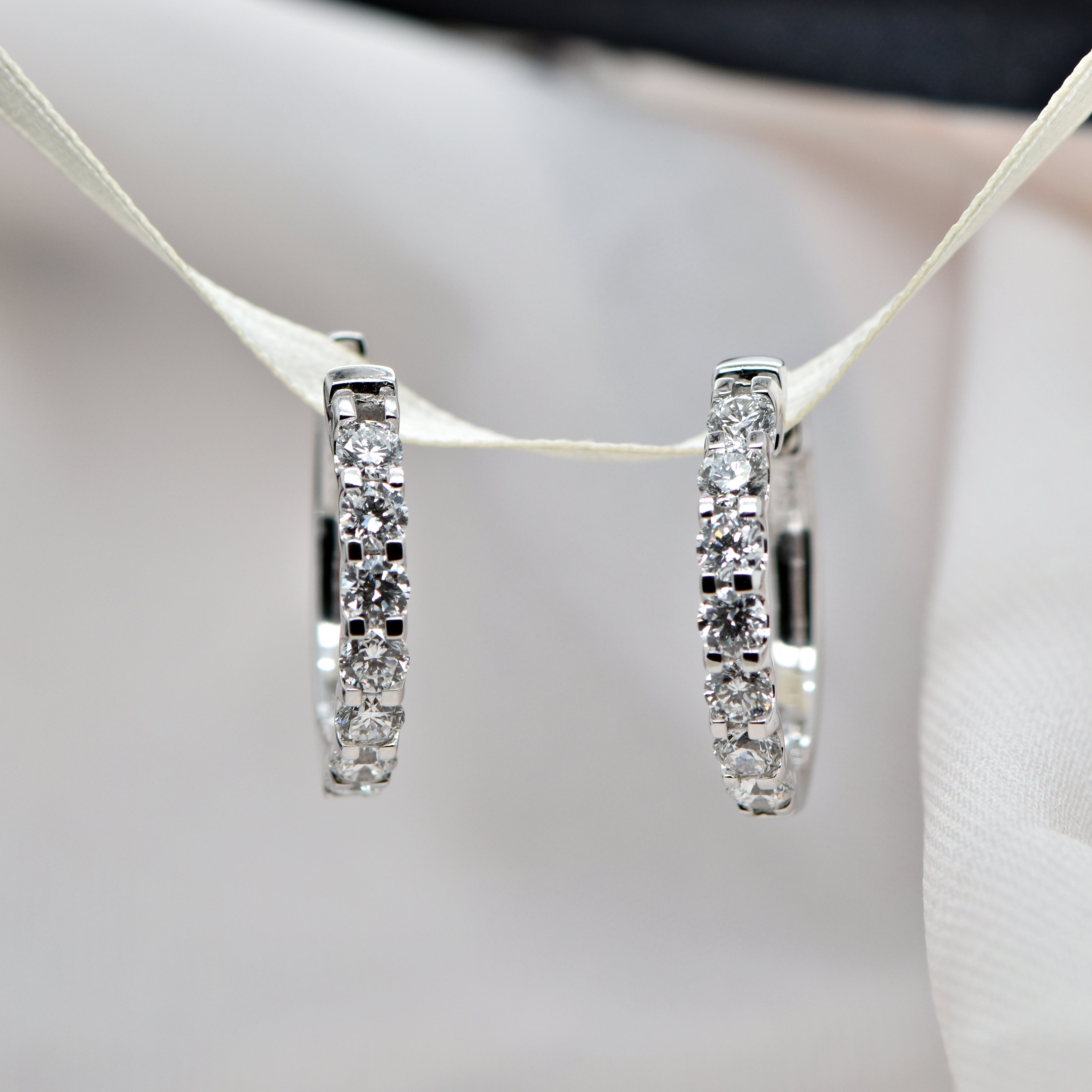 18ct White Gold Diamond Hoops
