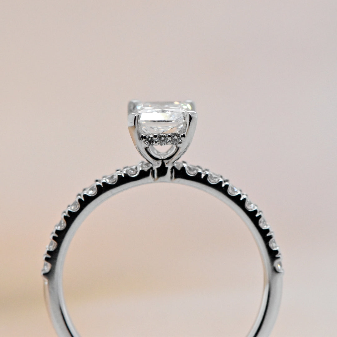 Penny | 1.01ct Radiant Cut Natural Diamond Engagement Ring | Hidden Halo & Diamond Band | 18ct White Gold