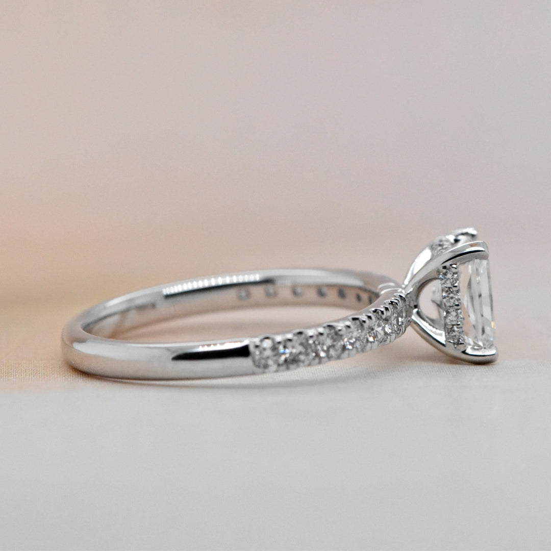 Penny | 1.01ct Radiant Cut Natural Diamond Engagement Ring | Hidden Halo & Diamond Band | 18ct White Gold